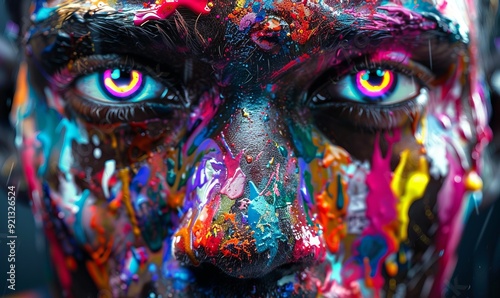 Emotion-filled face with exaggerated features and vibrant hues