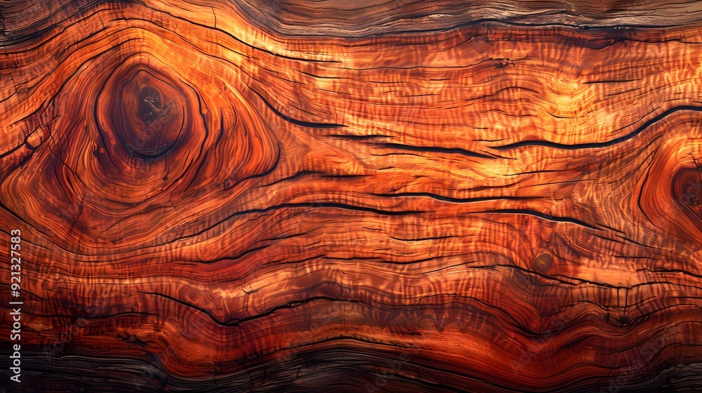 Rustic wooden texture background, close-up of wood grain and knots, natural pattern for design, rustic wood surface, aged timber texture, brown wooden board, copy space for text