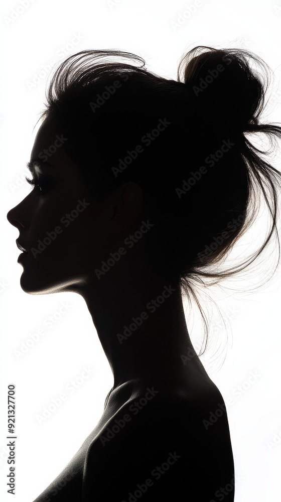 A graceful outline of a woman highlights her elegant features and hairstyle A graceful outline of a woman highlights her elegant features and hairstyle