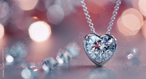 Heart-Shaped Diamond Pendant Necklace Hanging on Silver Chain