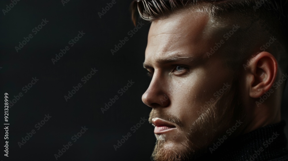 Stylish man with a sharp undercut and textured top Stylish man with a sharp undercut and textured top