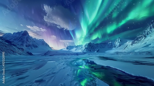 Wallpaper Mural Northern lights over a winter landscape Torontodigital.ca