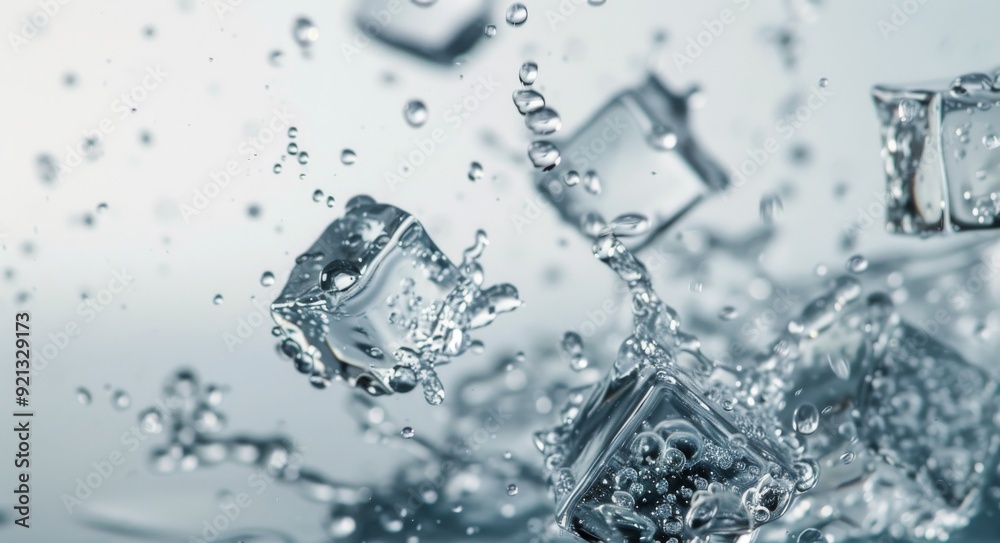 Ice Cubes Splashing in Clear Water Ice Cubes Splashing in Clear Water