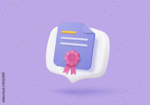 3D college for student, graduation of university. graduation hat and diploma in bubble icon. 3d education diploma icon vector render illustration