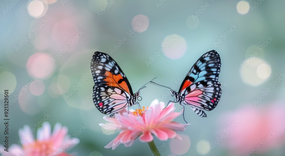 Fototapeta premium Colorful Butterflies Feeding on Pink Flowers in a Garden During Daylight