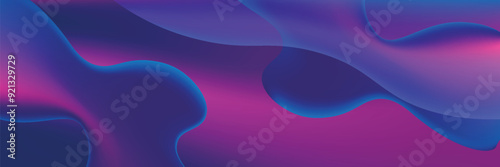 Abstract blue and purple liquid wavy shapes futuristic banner. Glowing retro waves vector background