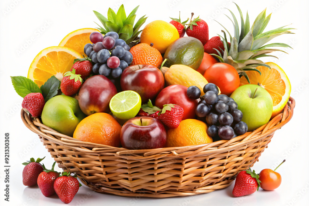 A Fruits Basket Having Various Fruits White Background Wallpaper A Fruits Basket Having Various Fruits White Background Wallpaper