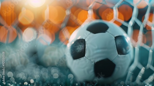 Soccer Ball Nestled in Goal Net During Evening Match