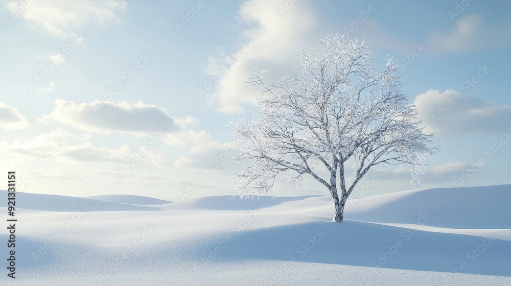 A Serene and Beautiful Winter Landscape Featureing a Lonely Tree Surrounded by Snow A Serene and Beautiful Winter Landscape Featureing a Lonely Tree Surrounded by Snow
