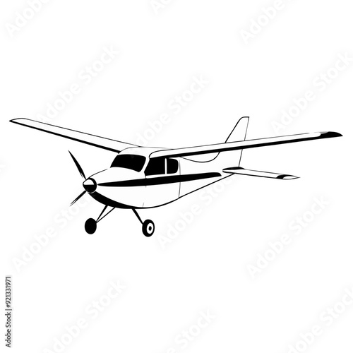 minimalist line drawing of Cessna aircraft, transport, flight, travel 