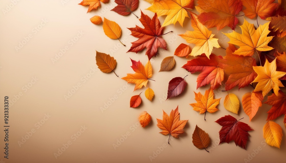 Autumn Leaves- A scattering of autumn leaves on a neutral background, with plenty of room for text or fall-themed products Autumn Leaves- A scattering of autumn leaves on a neutral background, with plenty of room for text or fall-themed products