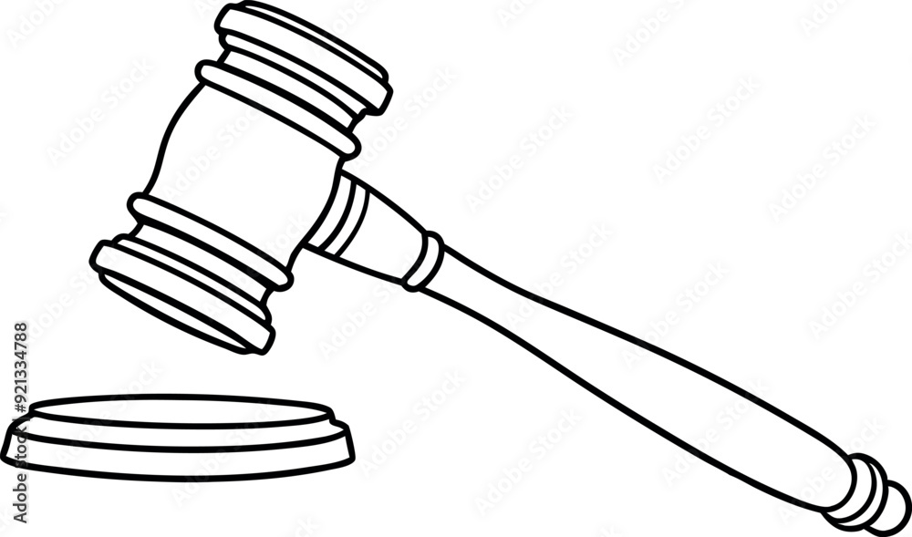 Line Drawing of Judge's Gavel and Sound Block Line Drawing of Judge's Gavel and Sound Block