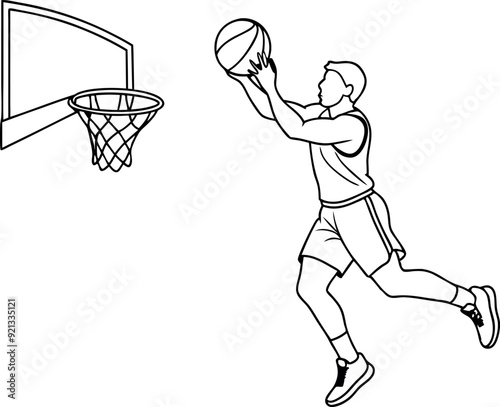 Illustration of Basketball Player Making a Slam Dunk