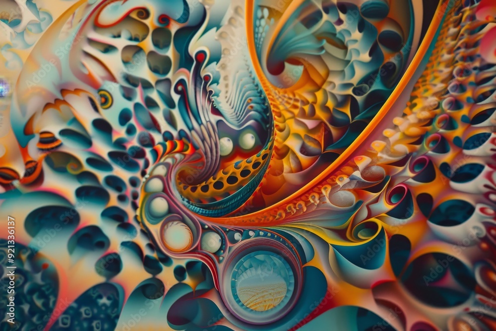 Colorful bird with intricate patterns and multiple hues, Kaleidoscopic patterns twisting and morphing on a digital canvas