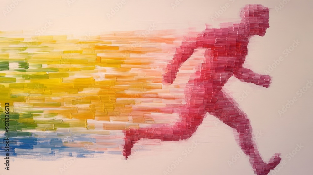 Fototapeta premium A colorful silhouette of a runner in motion against a vivid abstract background