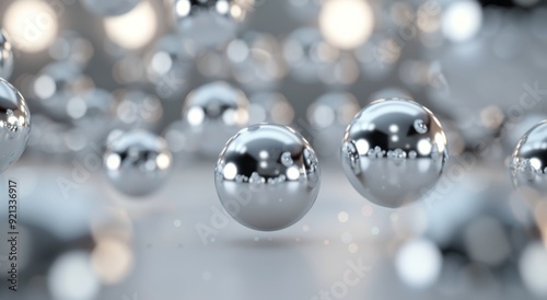 Floating Silver Spheres on a Soft Gray Background