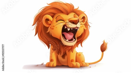 Chibi lion, roaring with a tiny roar, exaggerated mane, adorable face, isolated on white background