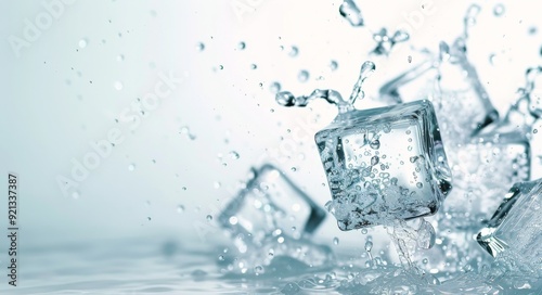 Ice Cubes Splashing in Clear Water