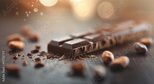 Chocolate Bars Stacked With Cocoa Beans on White Surface