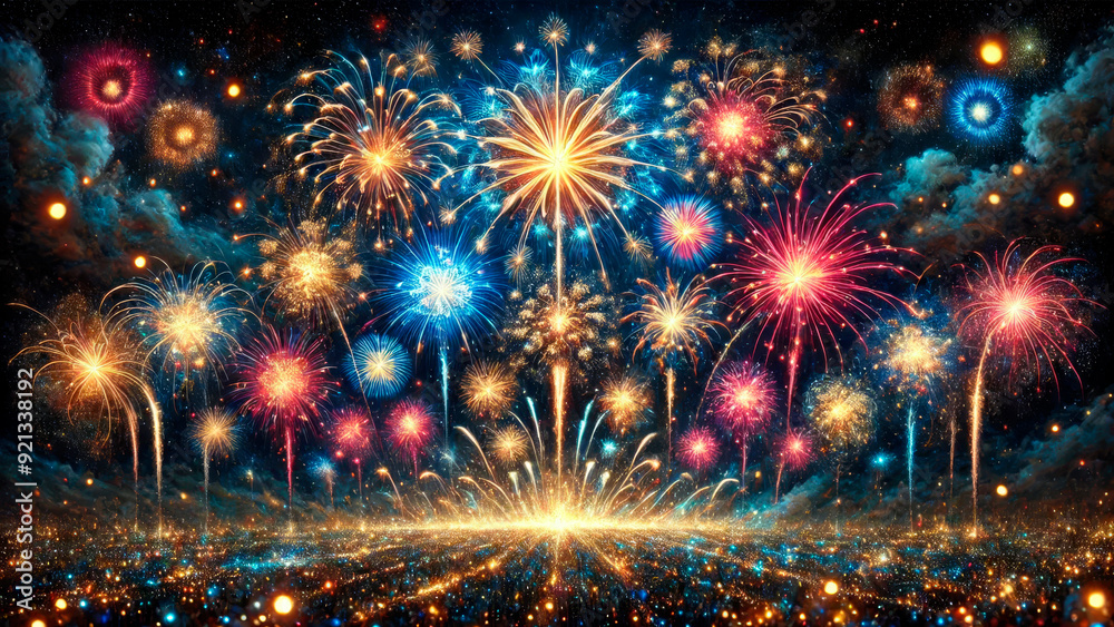 Fototapeta premium Vibrant fireworks display in night sky