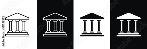 Set of bank icon collection. Black Government building symbol. Vector Illustration.
