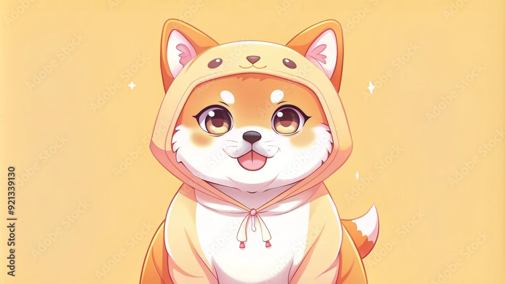 A cute Shiba Inu wearing a dog costume, exuding charm and playfulness, surrounded by a whimsical atmosphere,generative ai A cute Shiba Inu wearing a dog costume, exuding charm and playfulness, surrounded by a whimsical atmosphere,generative ai