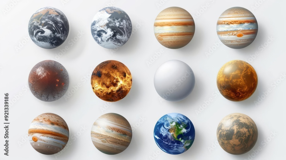 Complete solar system collection, realistic planets, detailed rendering, isolated on white background Complete solar system collection, realistic planets, detailed rendering, isolated on white background