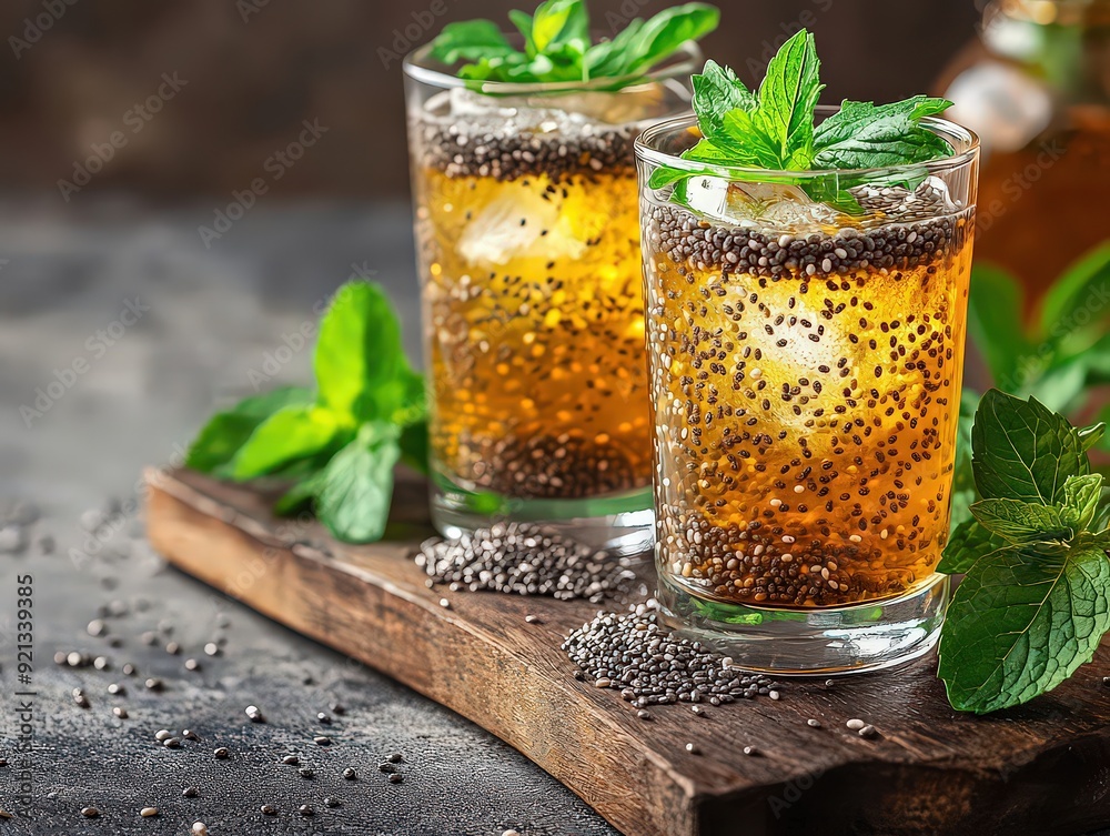 beverage made by infusing chia seeds in water or juice, which forms a gel-like consistency and provides a refreshing, hydrating drink. beverage made by infusing chia seeds in water or juice, which forms a gel-like consistency and provides a refreshing, hydrating drink.