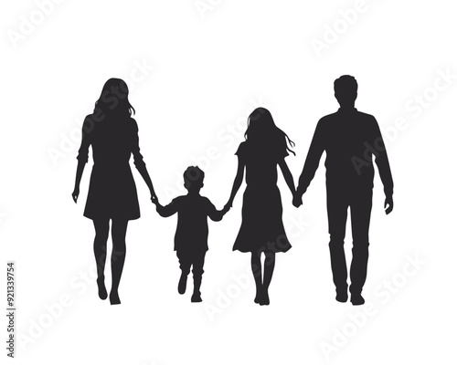 family silhouette isolated over white background