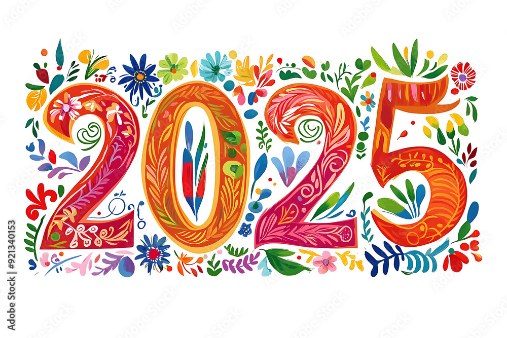 2025 Happy New Year typography text design decorated with flowers. Floral concept. 2025 Happy New Year typography text design decorated with flowers. Floral concept.