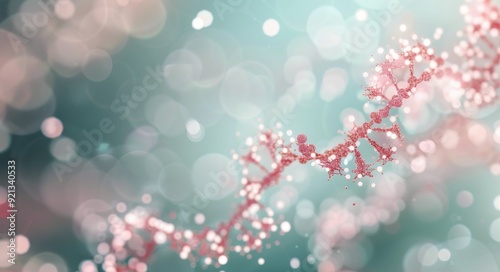 Abstract Representation of DNA Helix With Glowing Particles in a Colorful Bac...