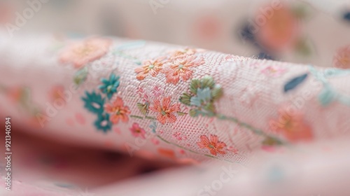 Delicate Floral Embroidery on Soft Pink Fabric in Natural Light