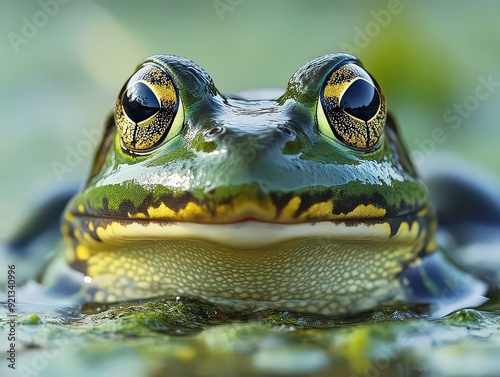 A large, North American frog with a deep, resonant croak, often found in ponds and wetlands.
