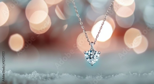 Heart-Shaped Diamond Pendant Hanging Against a Blurred Red Background