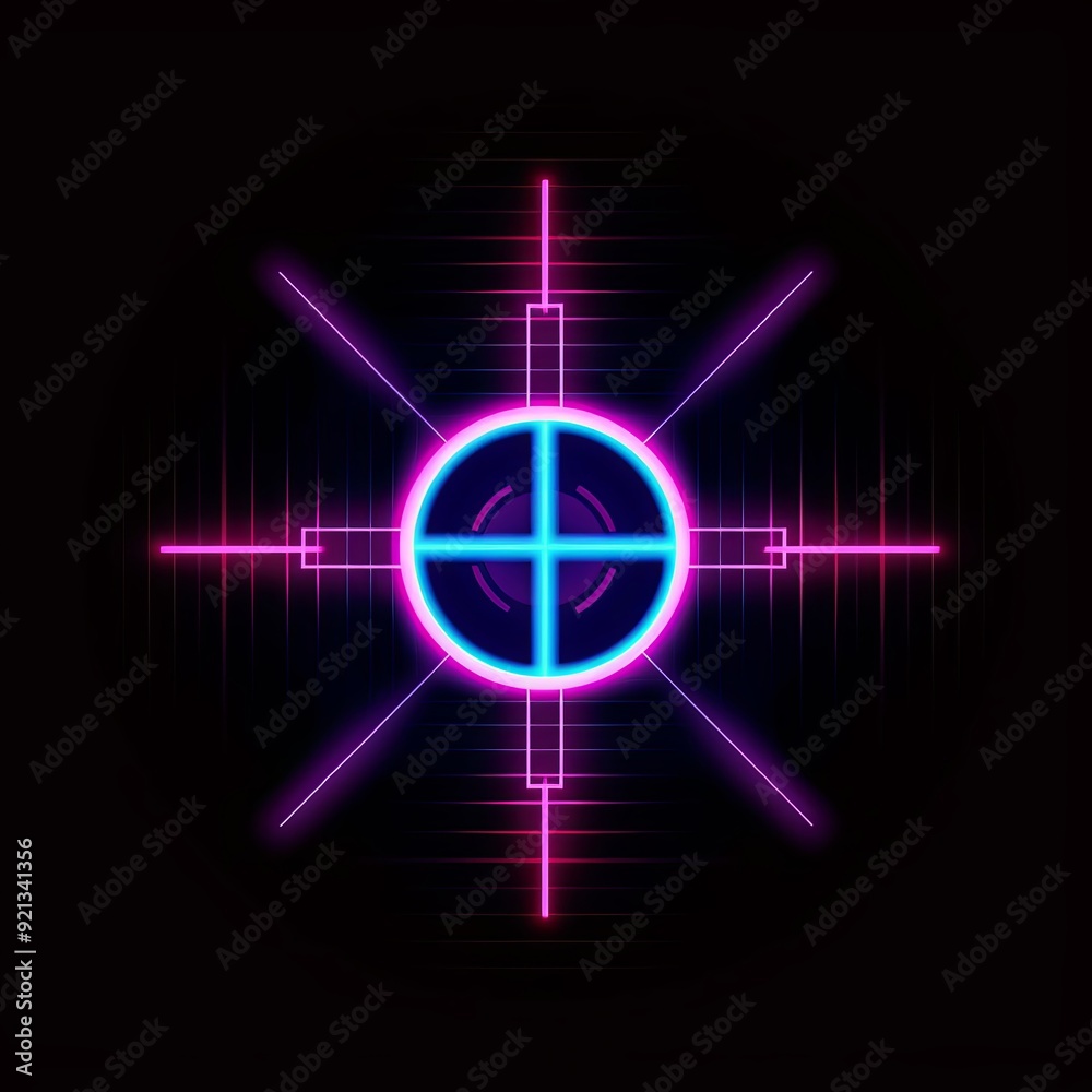 Neon target symbol glowing on a dark background Neon target symbol glowing on a dark background
