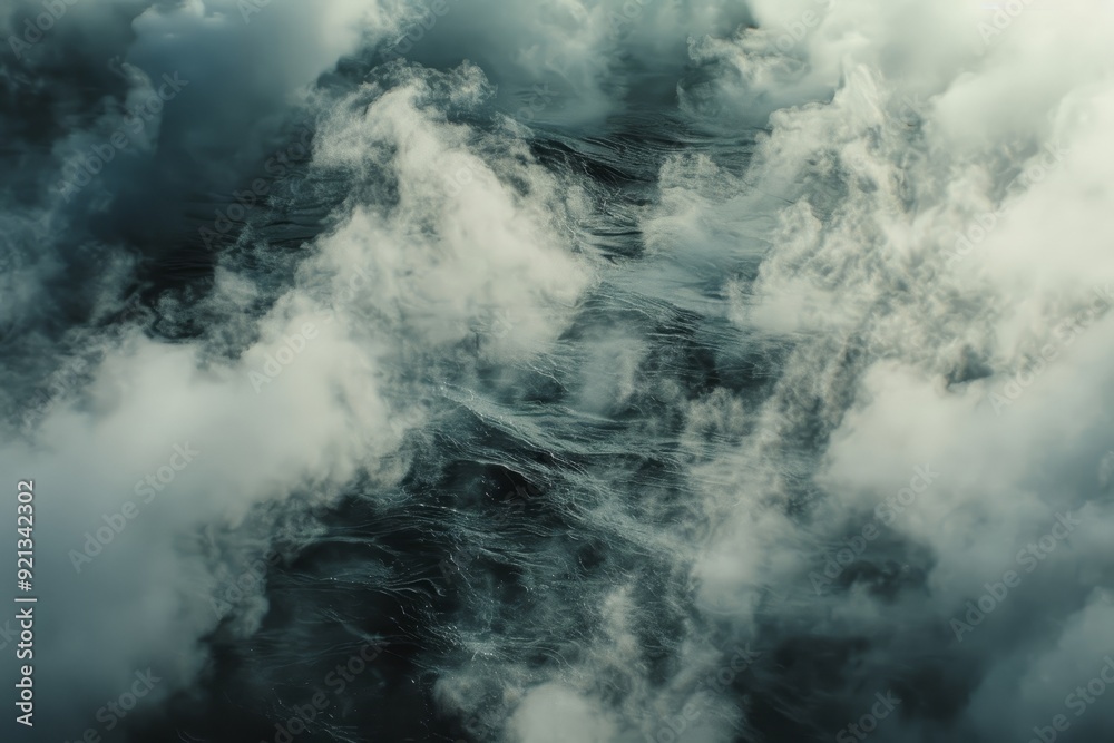 A birds eye view of a body of water enclosed by clouds, creating a serene and peaceful atmosphere, Layers of smoke blending seamlessly A birds eye view of a body of water enclosed by clouds, creating a serene and peaceful atmosphere, Layers of smoke blending seamlessly