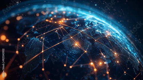 A 3D illustration representing a Global Distribution System (GDS), a digital network facilitating transactions between service providers and agencies photo