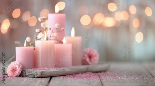 Pink Candles and Flowers Decorate a Cozy Setting With Soft Lights