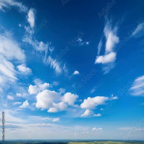 Blue Sky with Clouds-A clear, blue sky with soft clouds, offering plenty of space for text overlays, inspirational quotes, or product placement in an airy, open setting