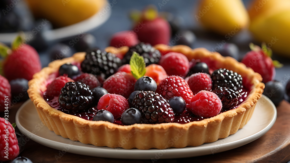 Mixed fruit tart with a focus on the fruits, home made Mixed fruit tart with a focus on the fruits, home made
