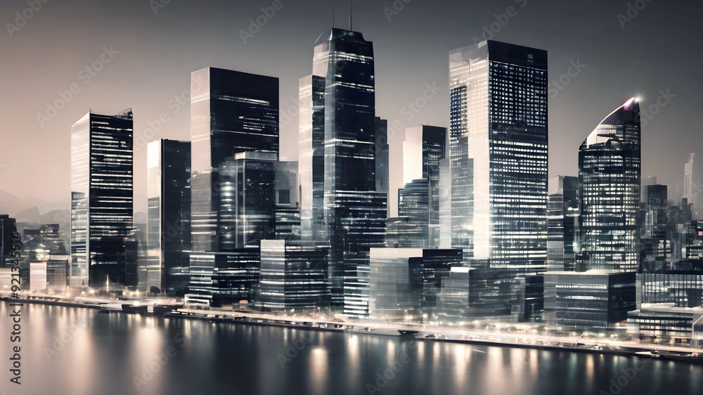 Obraz premium city skyline at night by the river business background