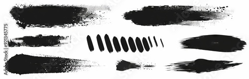 Set of marks and scribbles drawn with markers. Modern black paint brush strokes wavy and straight.