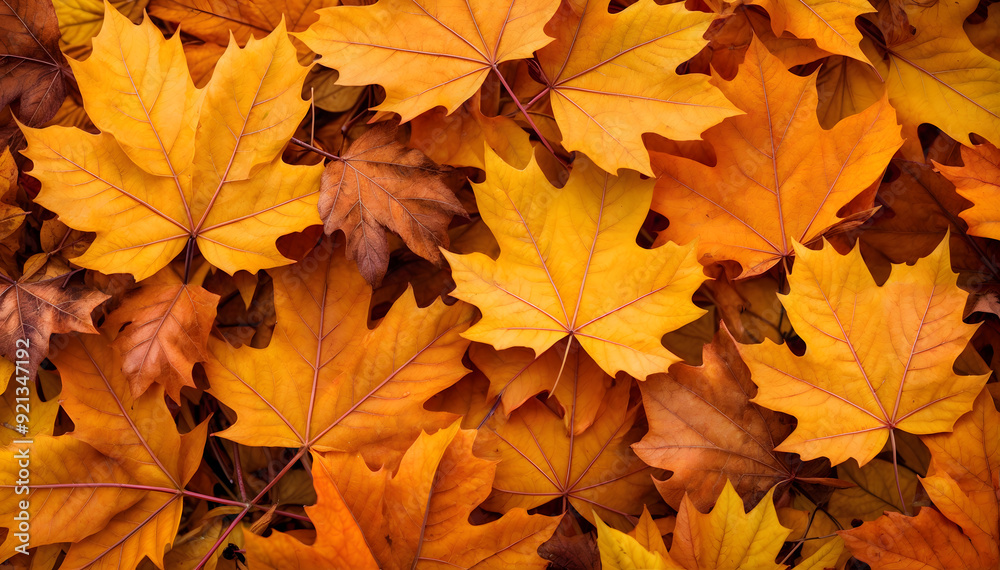 Vibrant yellow and orange autumn maple leaves in close-up Vibrant yellow and orange autumn maple leaves in close-up