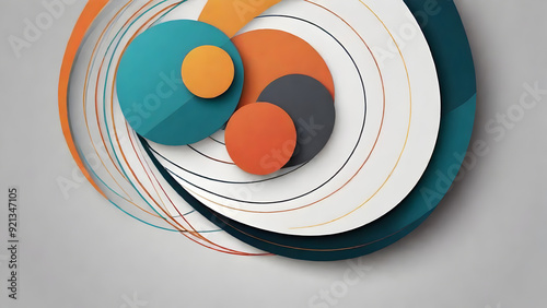 A creative 2D rendering of lines and circles in a dynamic composition, with overlapping elements and a minimalist color scheme, designed for a sleek and contemporary presentation background.