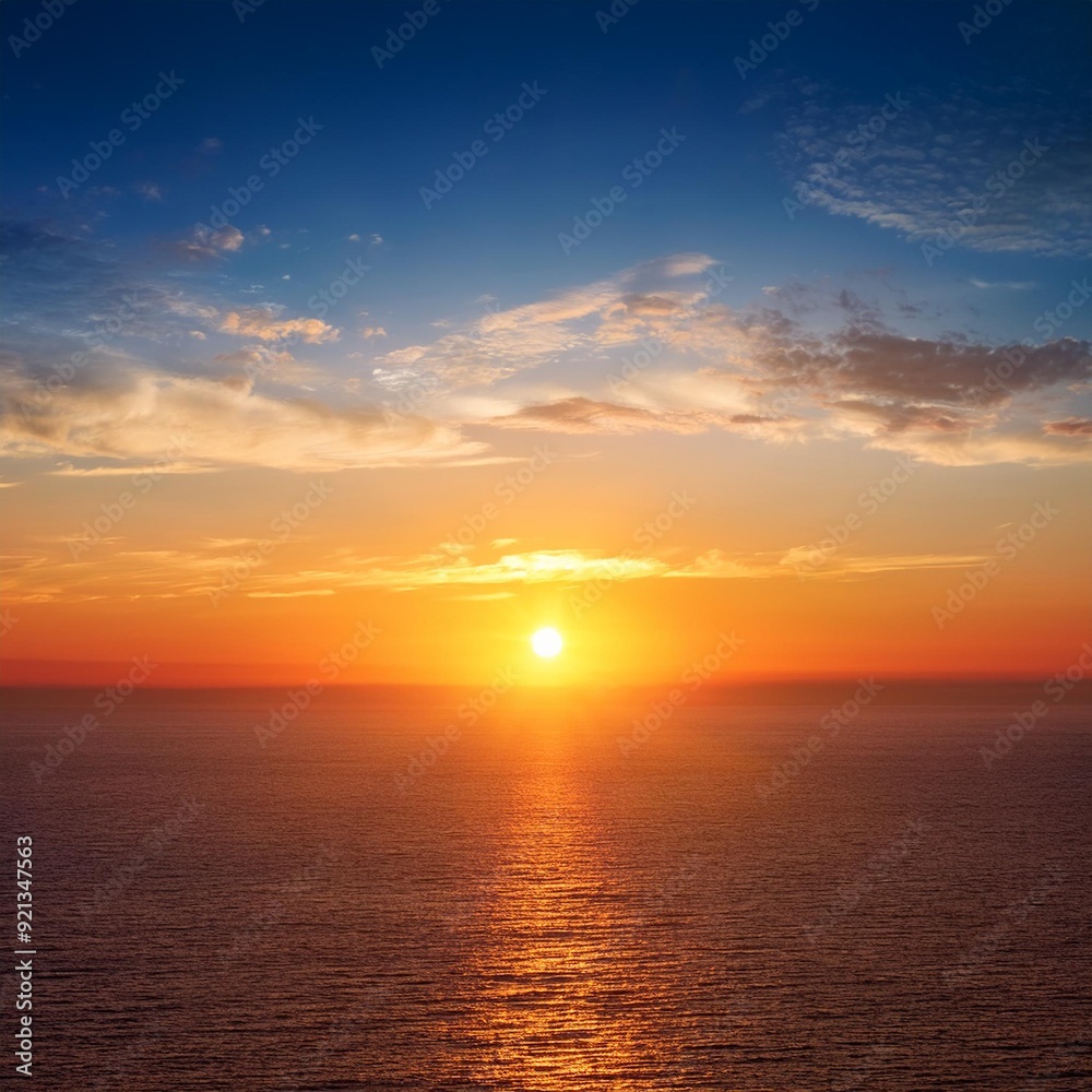 Fototapeta premium Sunrise or Sunset: A horizon scene with the sun rising or setting, providing a large area of sky for adding text or showcasing products against a beautiful backdrop