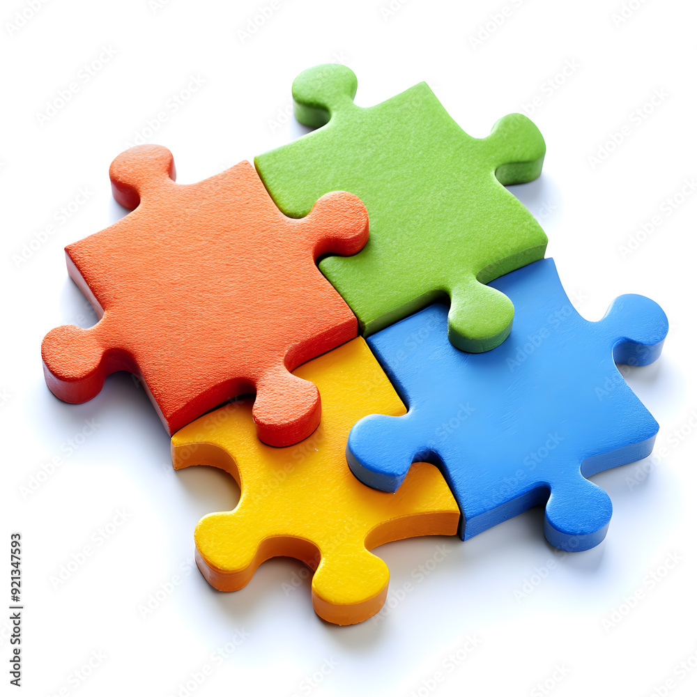 Fototapeta premium puzzle with red and yellow, green, blue on white background