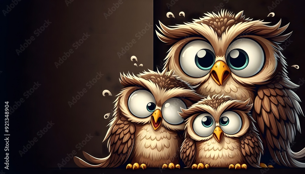 Cartoon of a family of owls