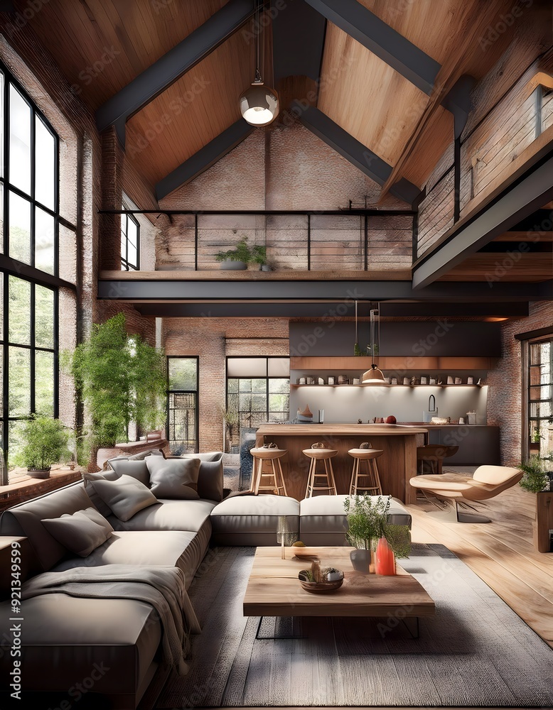 Fototapeta premium Interior of a cozy industrial design loft