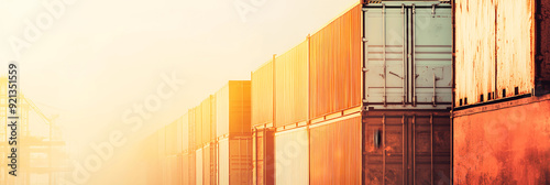 Industry-themed banner with stacked shipping containers, warm tones, space for text