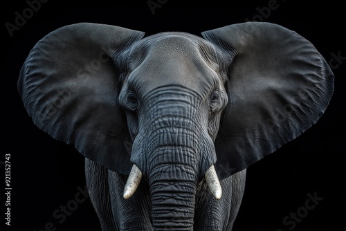 Photo of a elephant isolated against a black background, emphasising the elephant's majestic features. Wildlife and conservation concept, space for copy.